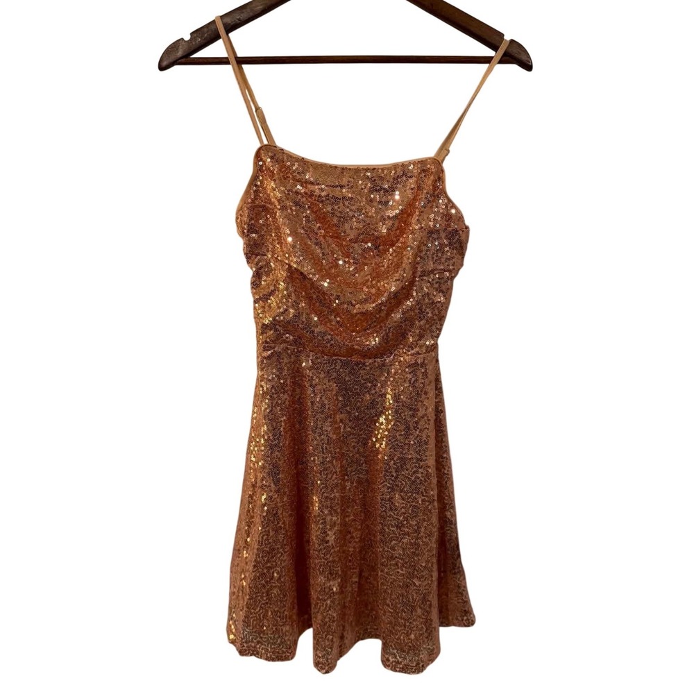 Cider Sequin Mini Dress Womens S Rose Gold Excellent‎ Fit Flare Spaghetti Strap